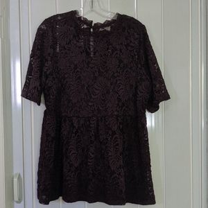 Torrid Burgundy Lace Peplum Top, keyhole back